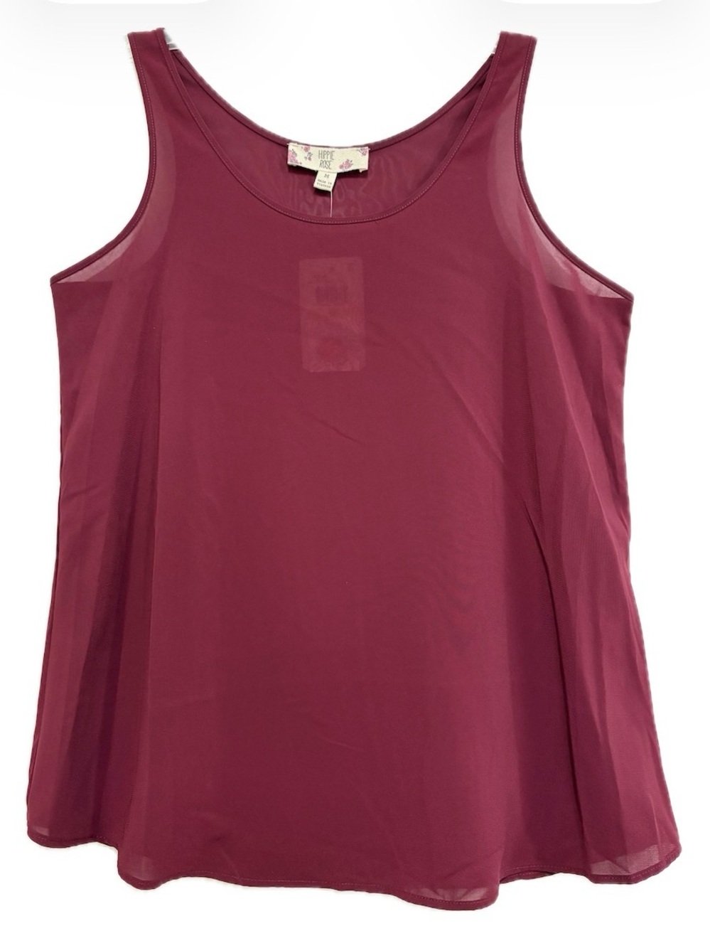 NWT Hippie Rose Retro Maroon Swing Tank Top | M | Sheer Flowy Sleeveless Blouse - Picture 2 of 7